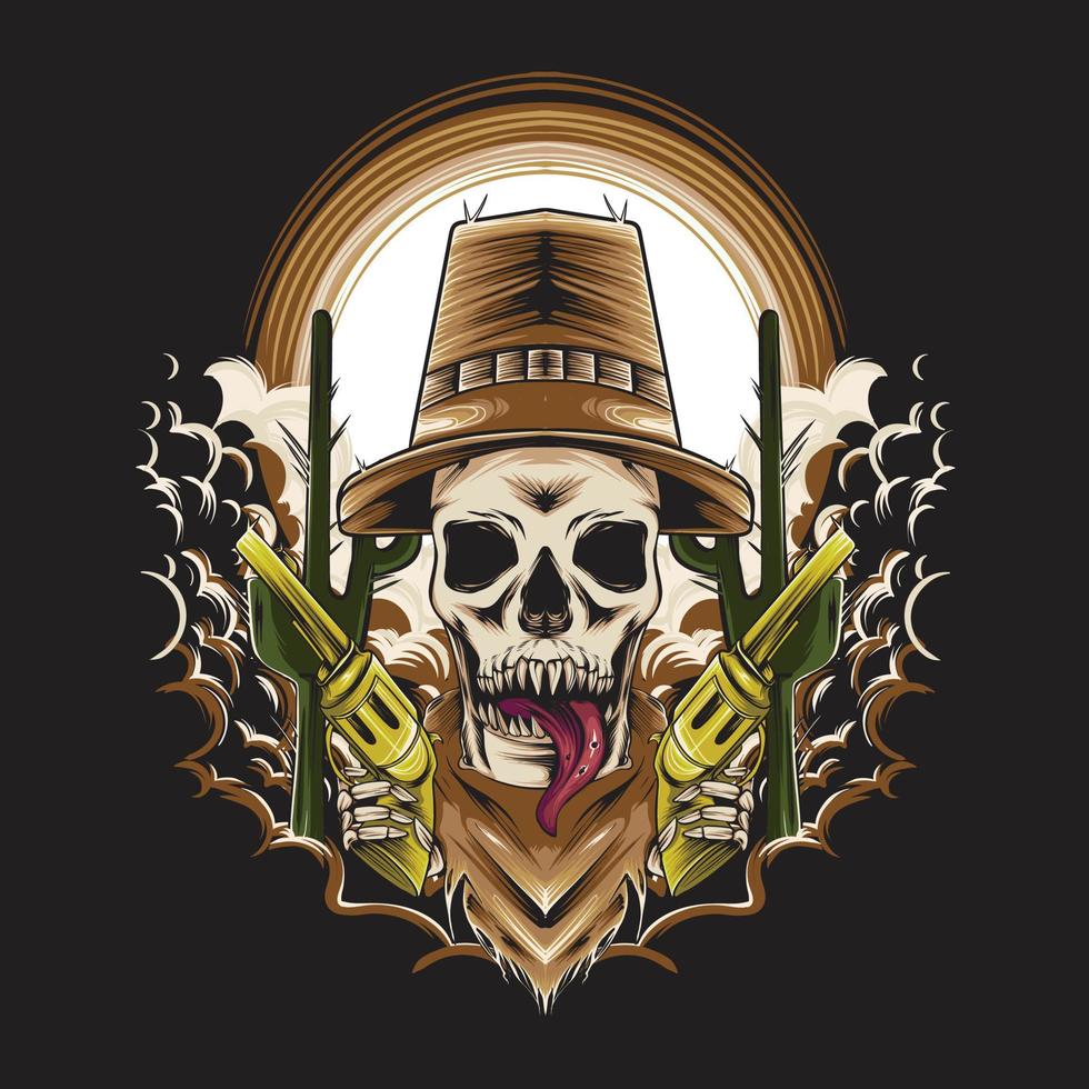 cowboy skull illustration with gun for t shirt design and print vector