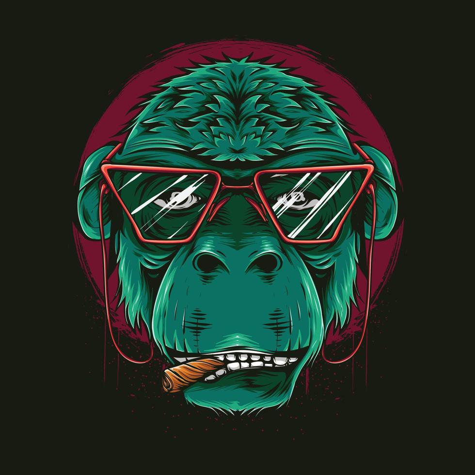 cool smoking monkey illustration for t-shirt design and print vector