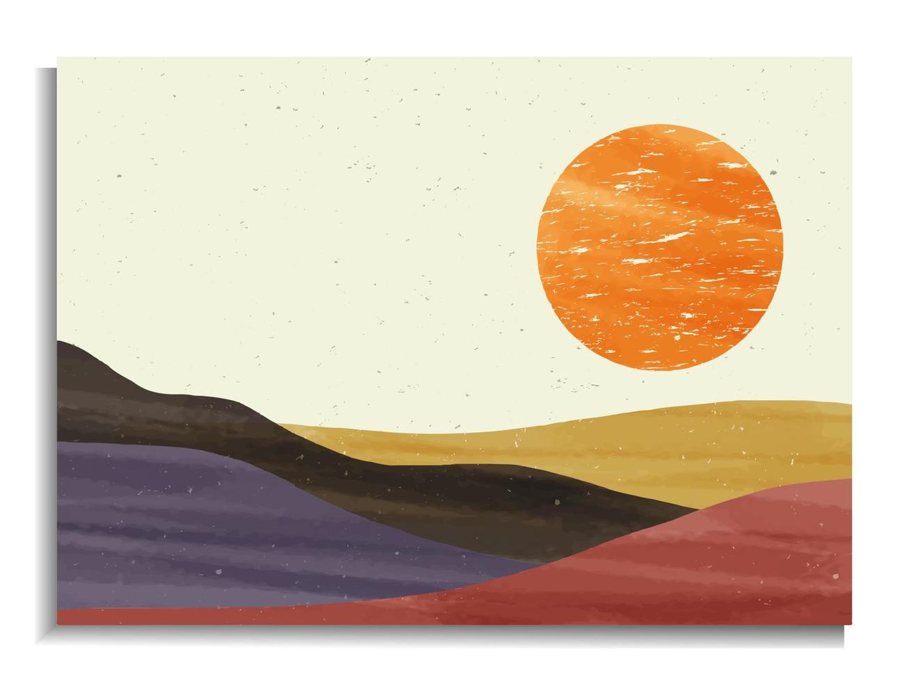 set of creative minimalist hand painted illustrations of Mid century modern. Natural abstract landscape background. mountain, forest, sea, sky, sun and river vector