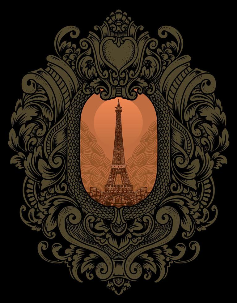 illustration retro eiffel tower with vintage style vector