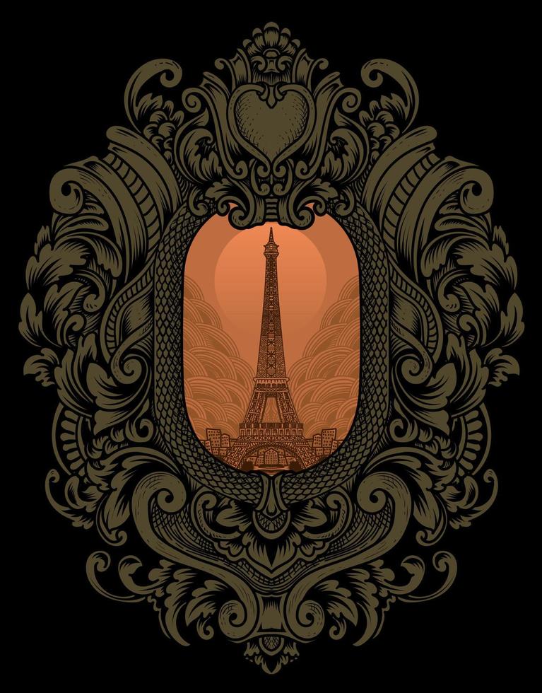 illustration retro eiffel tower with vintage style vector