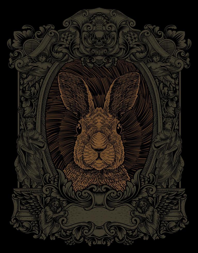 illustration vintage rabbit with engraving style vector