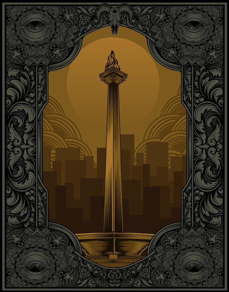 ilustración monas jakarta emblemático icono vector