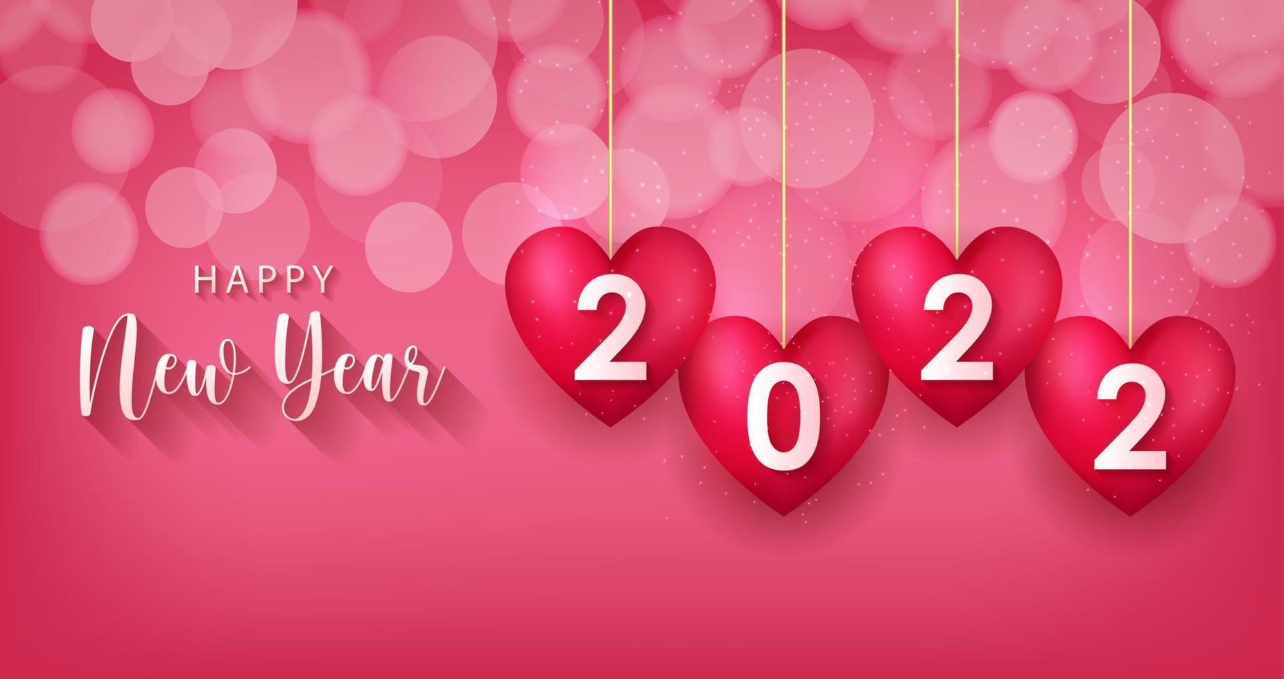 Tarjeta de felicitación de feliz año nuevo 2022 con diseño de fondo de estilo de corazón de amor realista para tarjetas de felicitación, carteles, pancartas. ilustración vectorial. vector