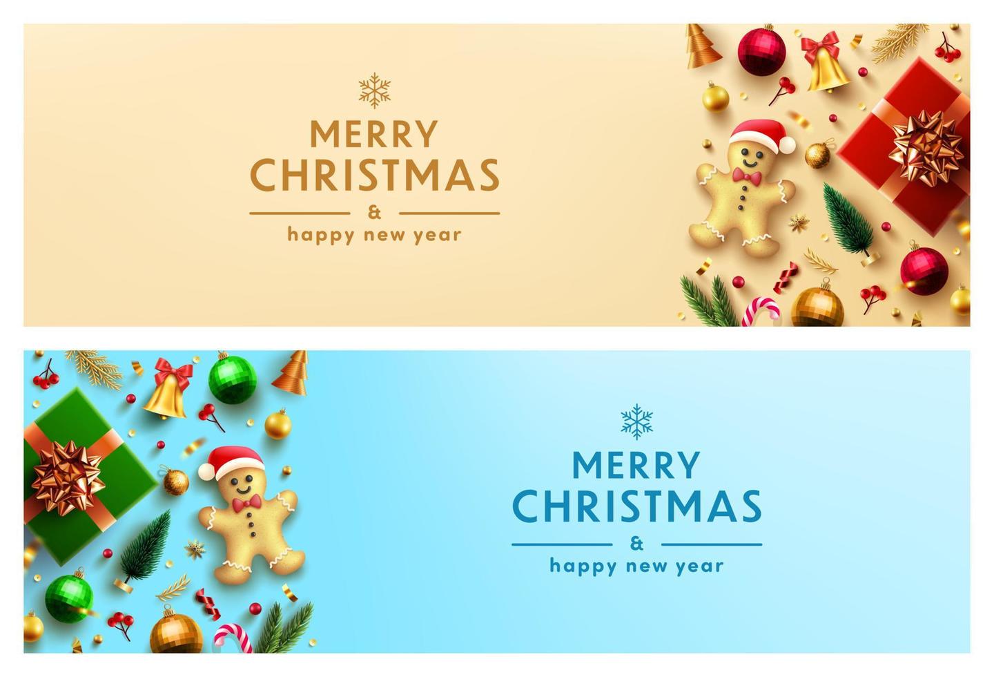 Merry Christmas and Happy New Year Poster or banner with gingerbread men,gift box and christmas element.Banner template for Retail,Shopping,New year or Christmas Promotion. vector