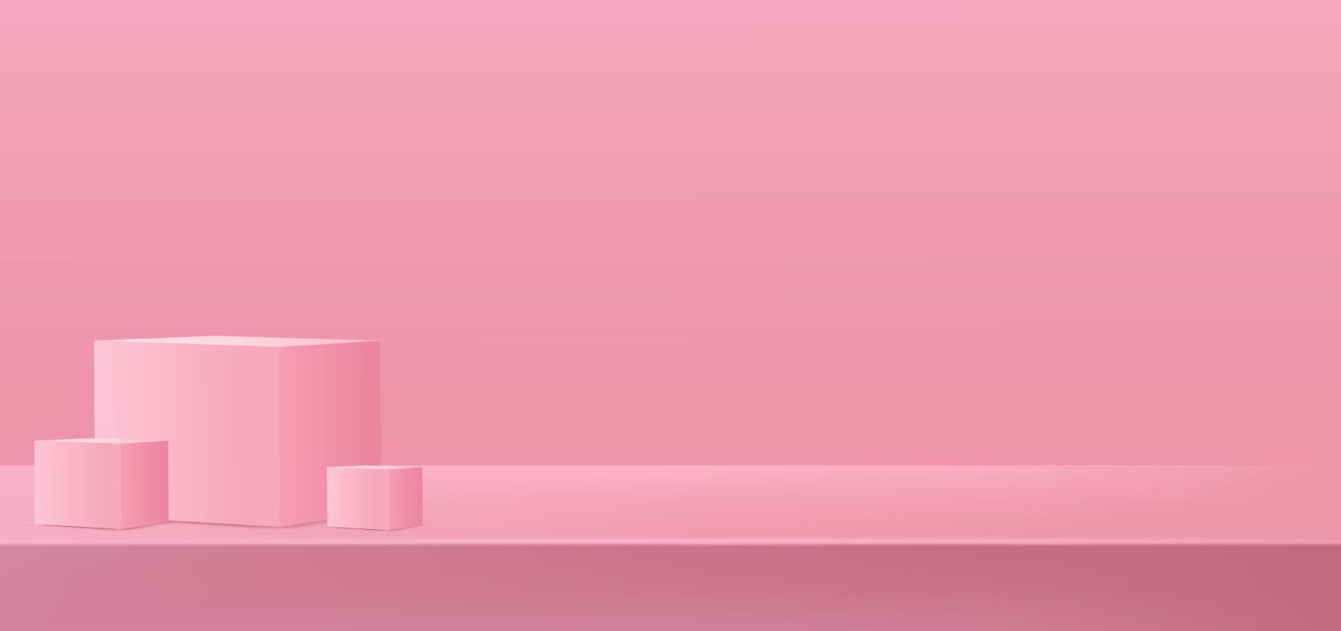 Concepto de vector de fondo de podio rosa 3d, adecuado para el diseño de fondo romántico, plantilla, banner de San Valentín