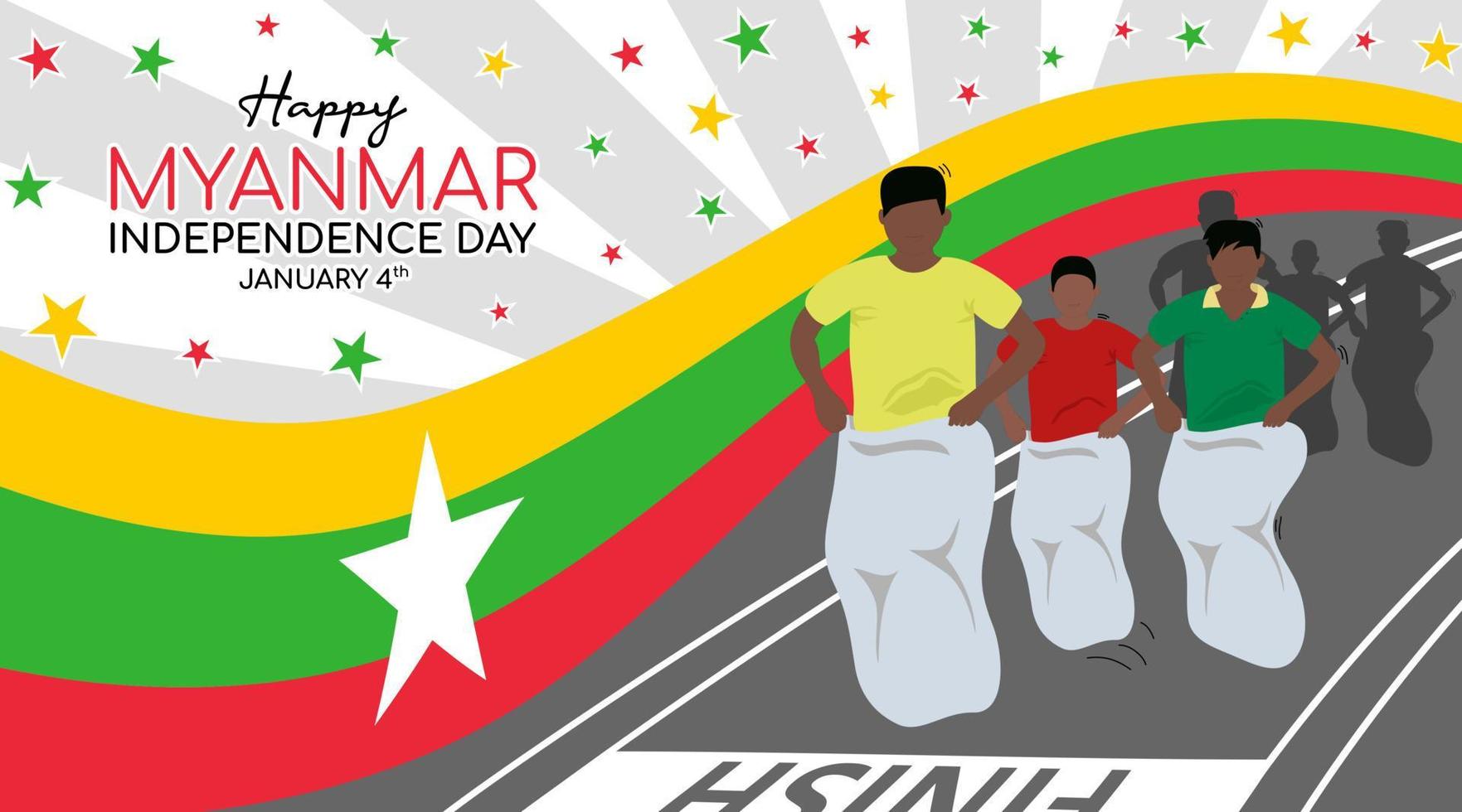 Celebration of Myanmar independence day background with children are doing a race vector