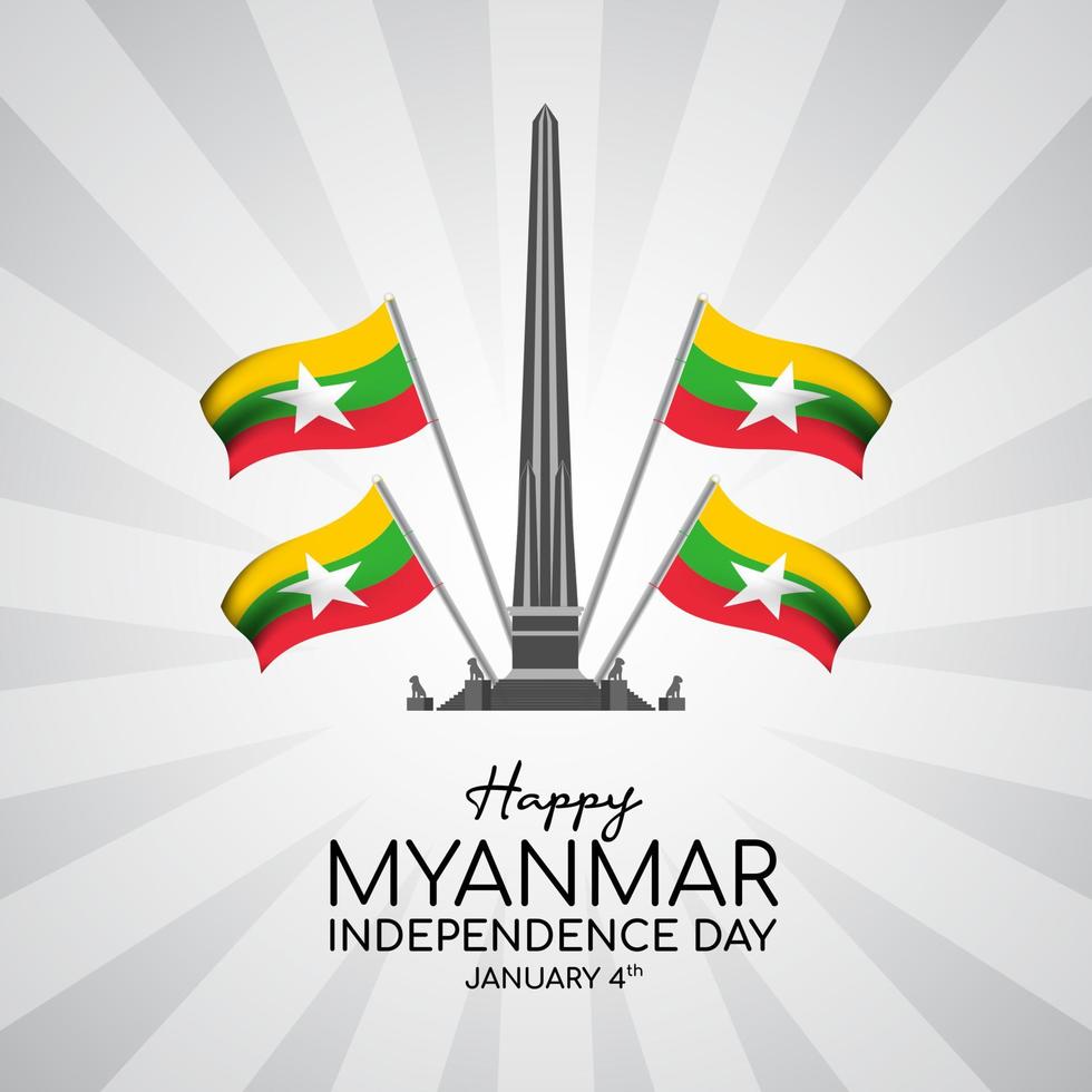 Myanmar independence day background with independence monument and flag