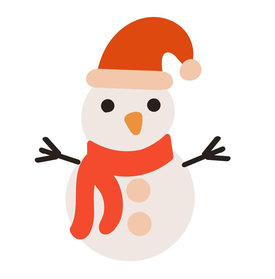 Cute snowman in christmas hat and scarf. Christmas illustration vector