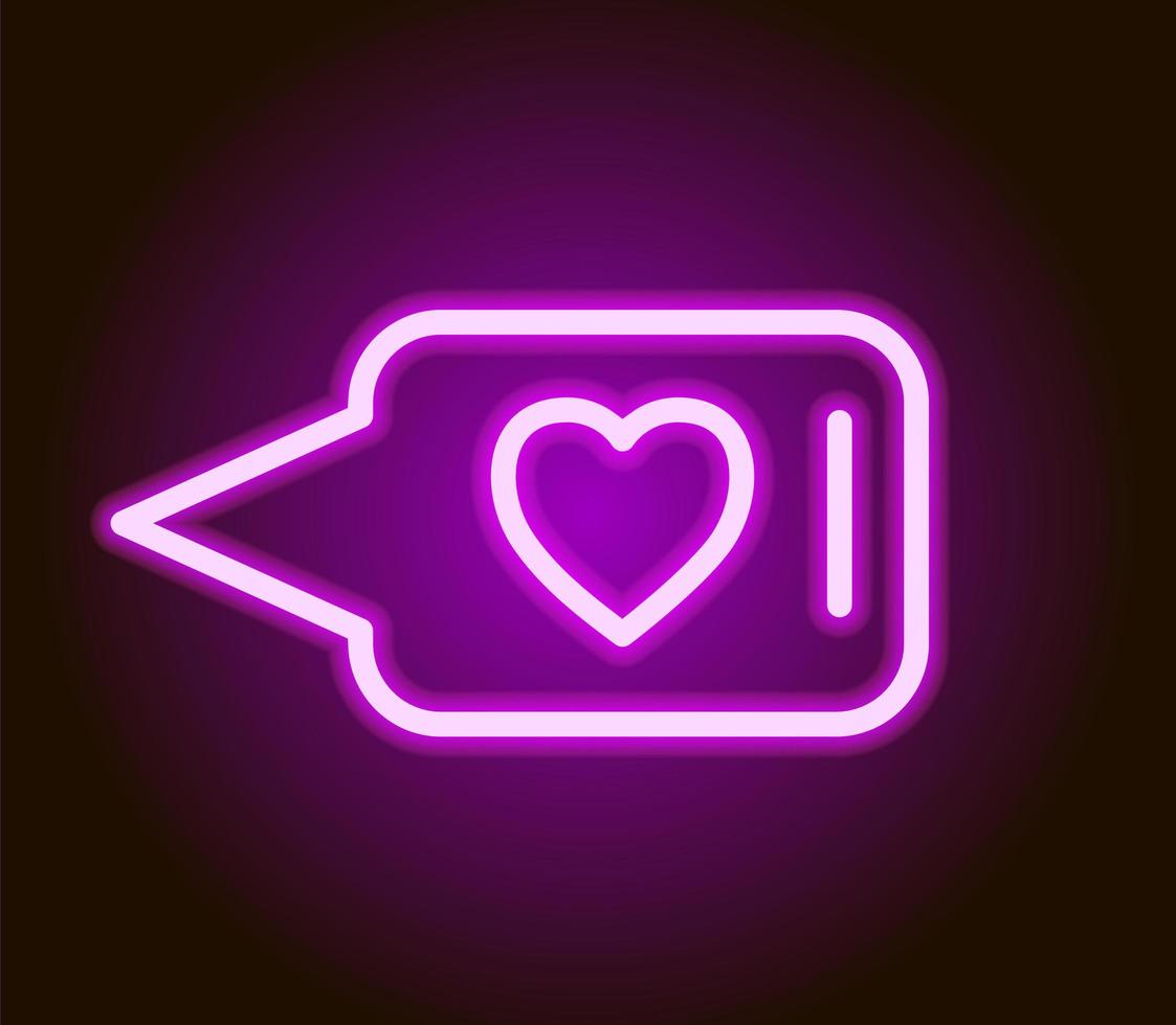 Neon comment sign with heart. Valentines day icon. Vector illustration