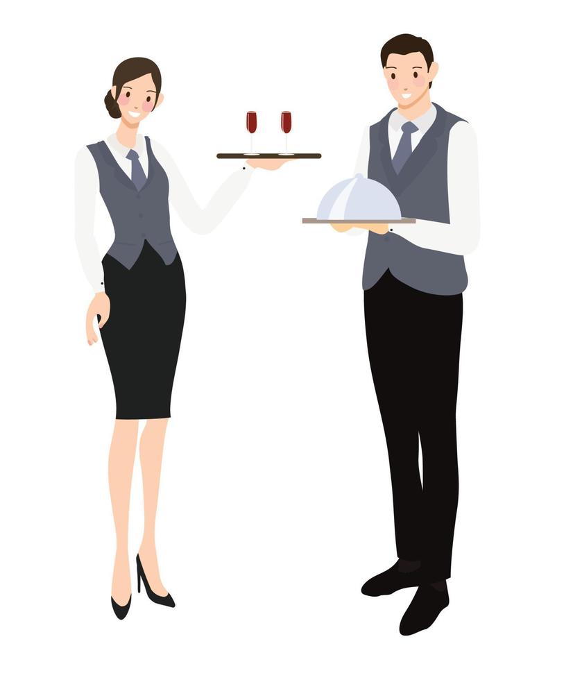 professional waiter and waitress flat style collection vector