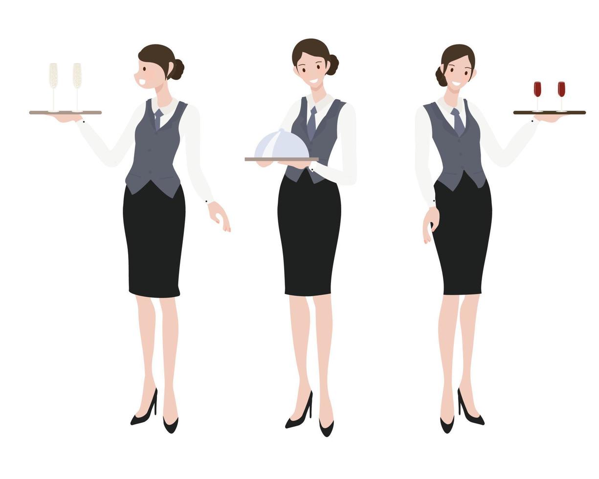 formal luxury dinner waitress collection  flat style vector