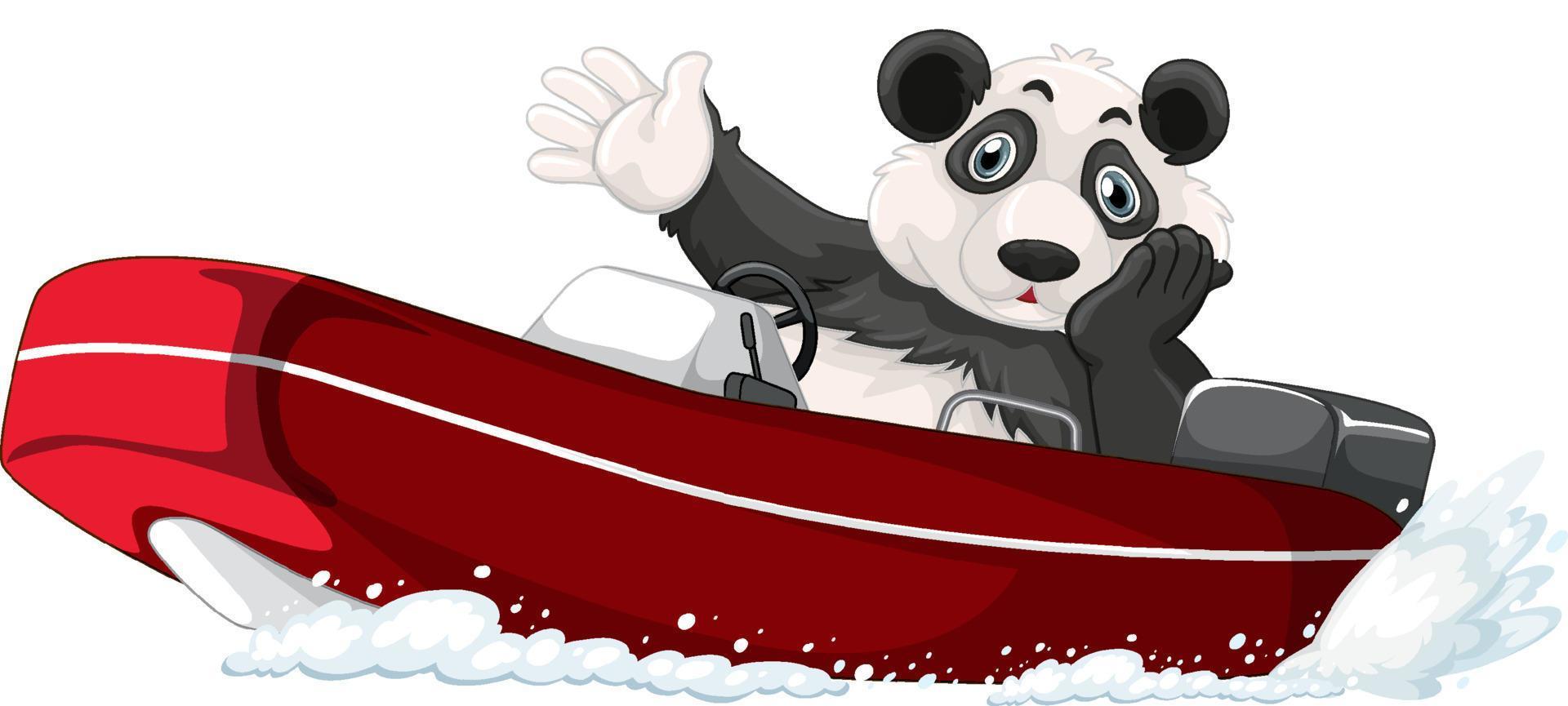 panda en un bote a motor en estilo de dibujos animados vector