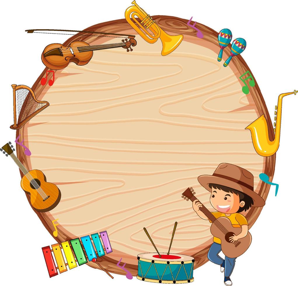 tablero de madera vacío con instrumentos musicales vector