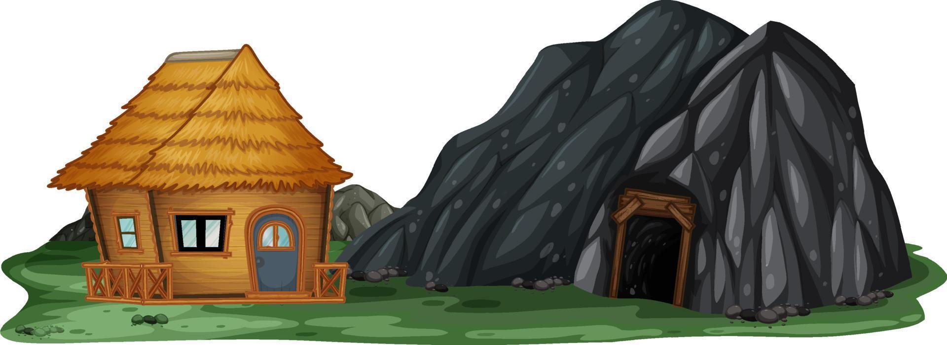 A cottage beside a rock cave vector