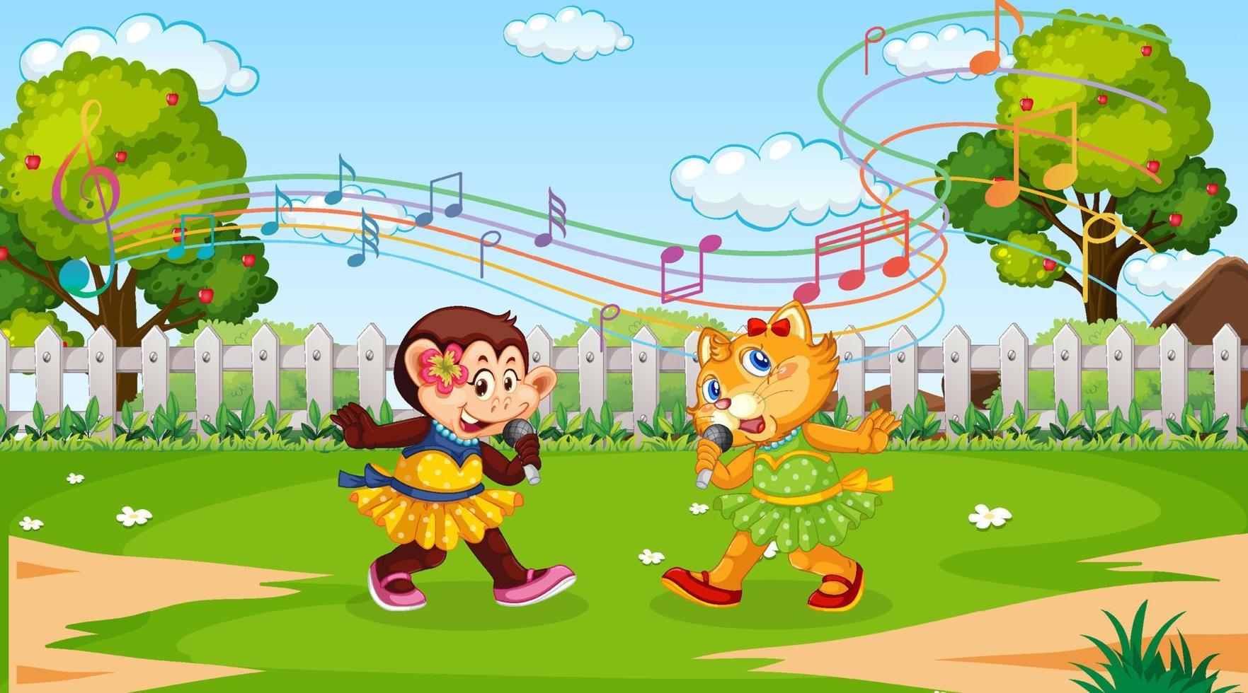 Cute animals performance singing at the park vector