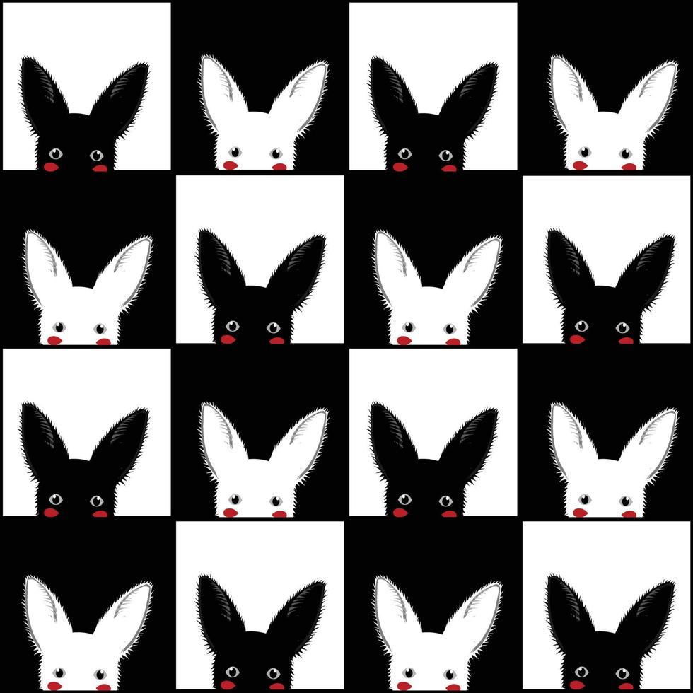 Black White Rabbit Chess board Background vector