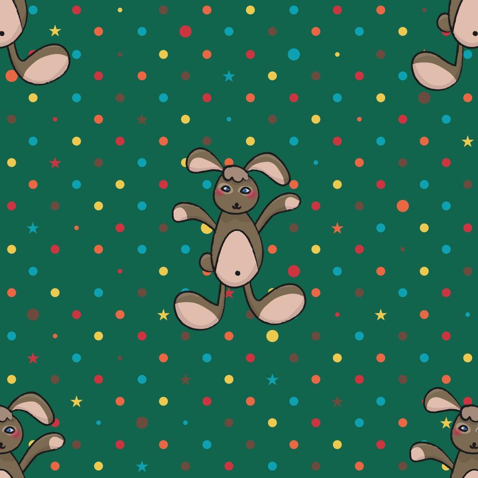 Brown Rabbit Green Polka Dot Background vector