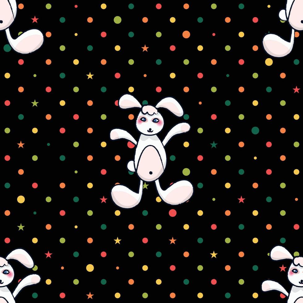 White Rabbit Black Polka Dot Background vector