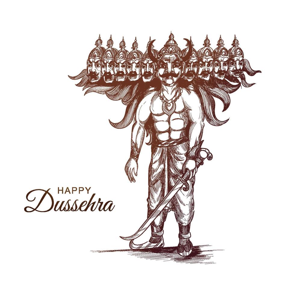 feliz dussehra celebración mano dibujar ravan boceto fondo vector