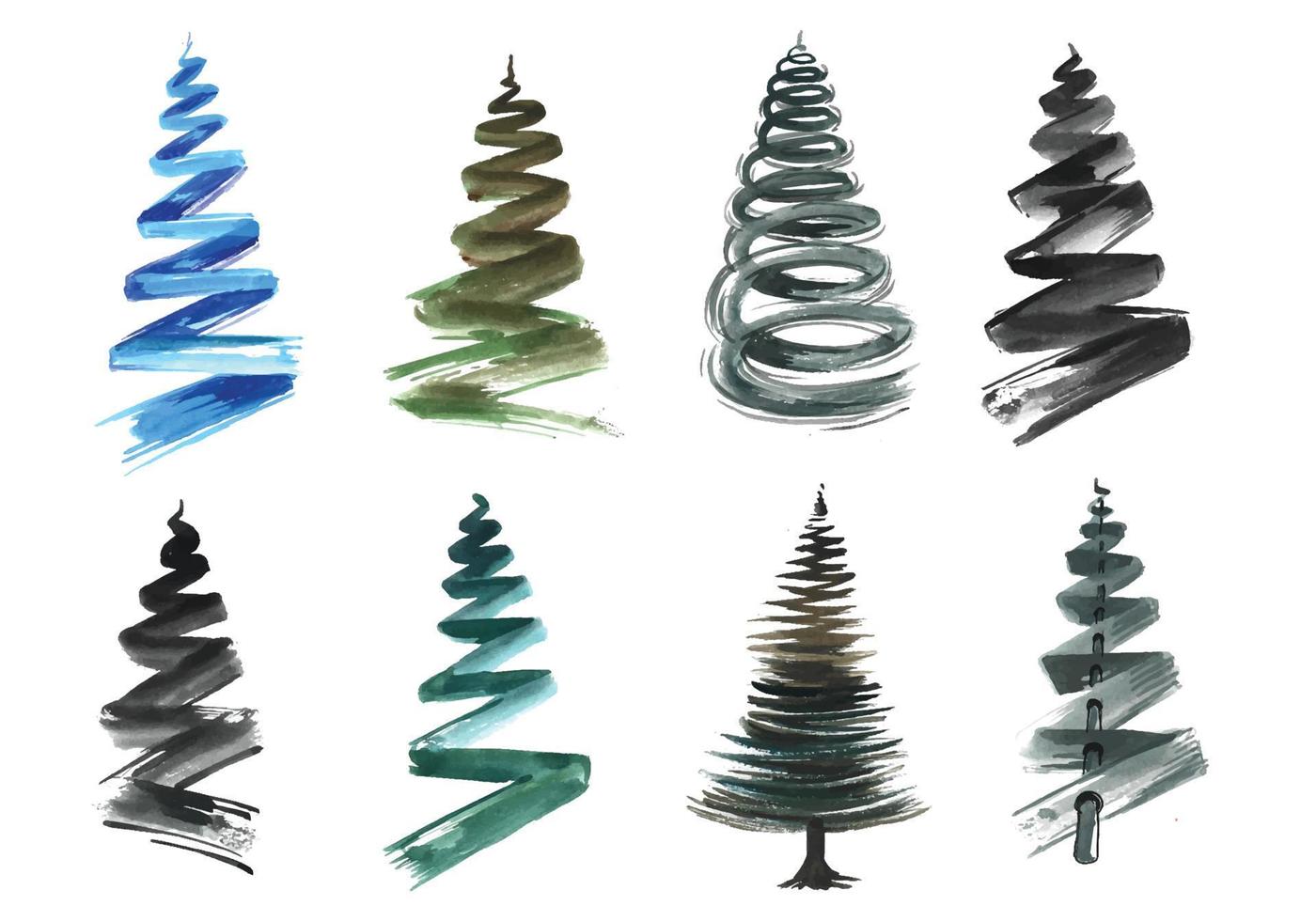 Decorative christmas watercolor trees set design vector