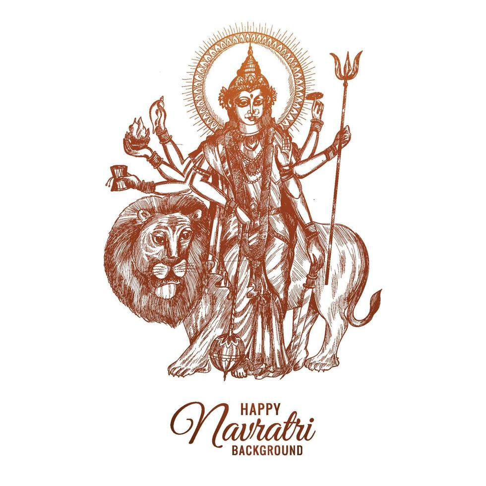 Beautiful happy navratri hand draw maa durga sketch design vector