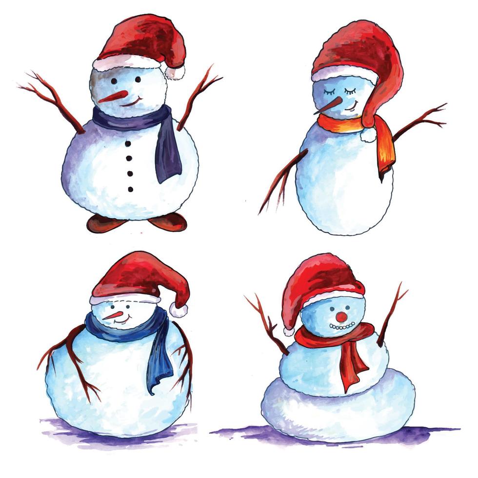 Beautiful christmas snowmen set holiday card background vector