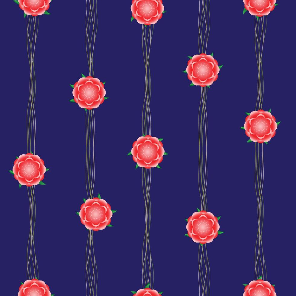 Red Flower Vine Dark Blue Background vector