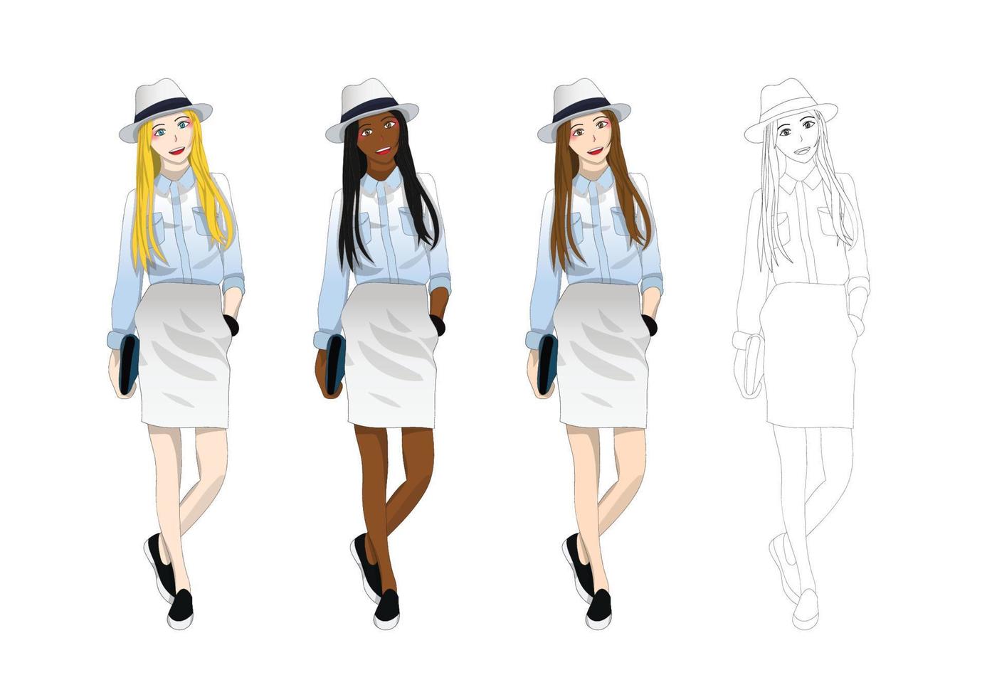 Woman Fashion with Panama Hat vector