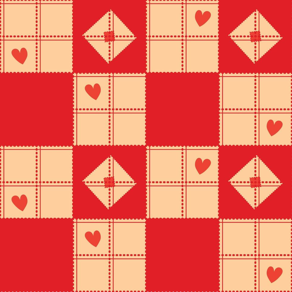 Chessboard Beige Red Heart Valentine Background vector
