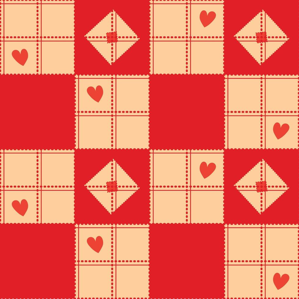 Chessboard Beige Red Heart Valentine Background vector