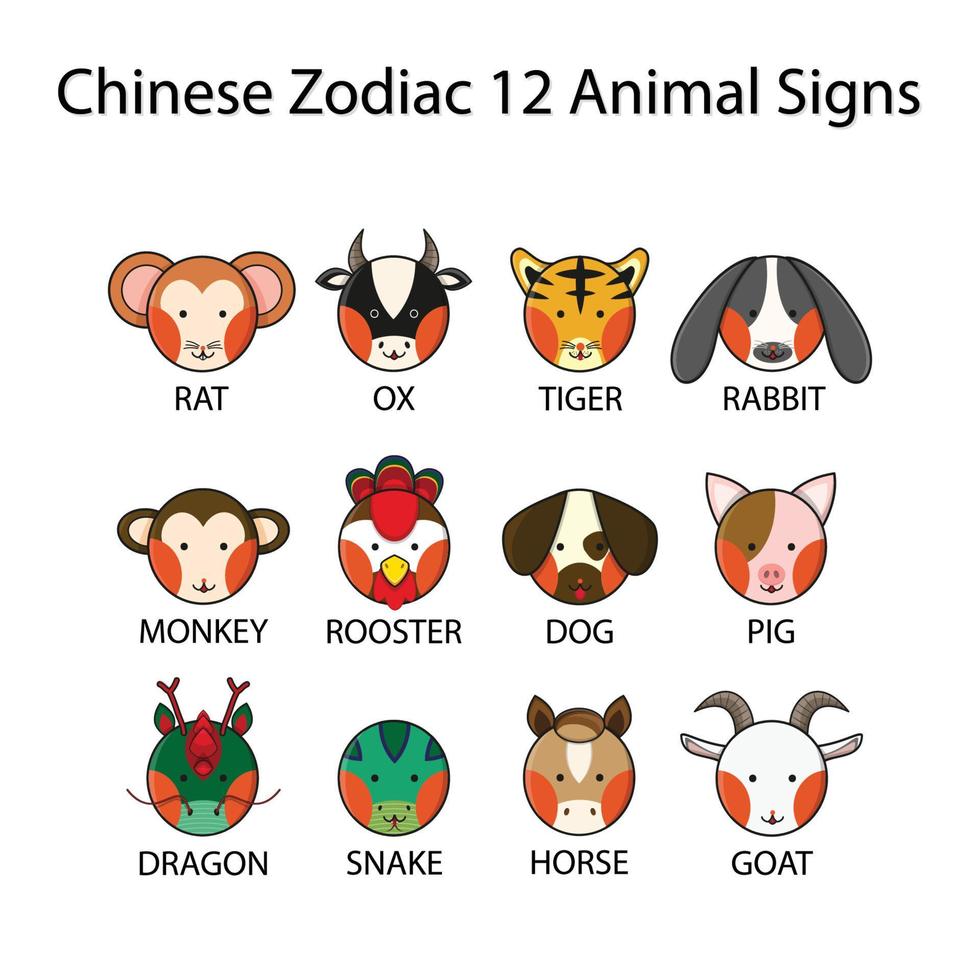 12 signos de animales del zodíaco chino vector