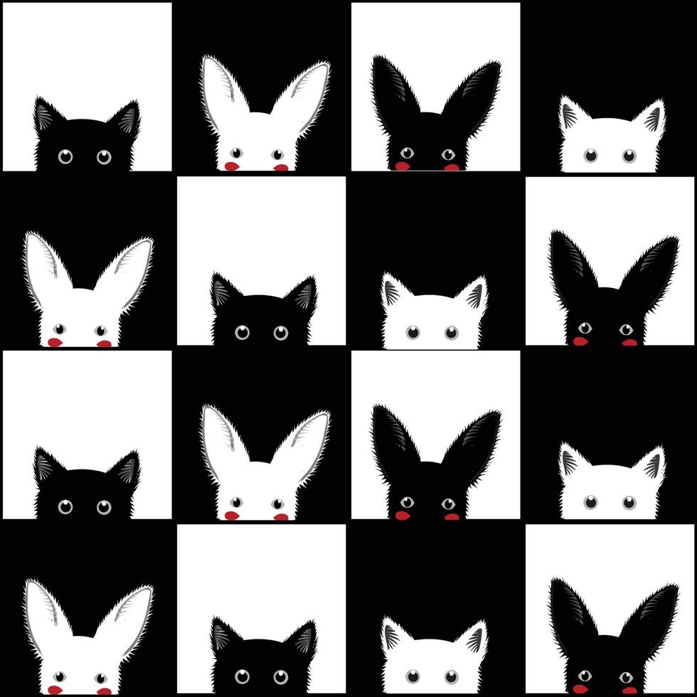fondo de tablero de ajedrez conejo gato blanco negro vector