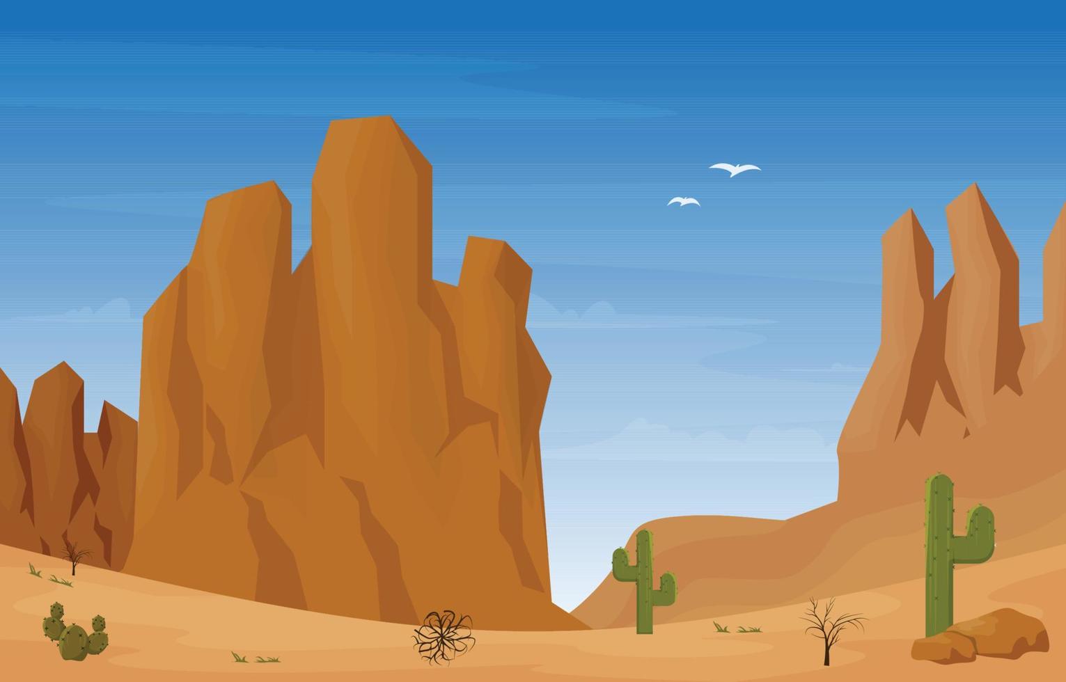 Rock Cliff Mountain Desert Country Cactus Travel Vector Flat Design Illustration