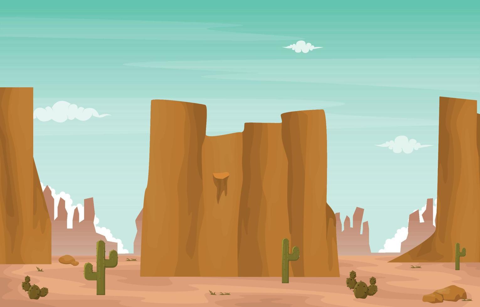 Rock Cliff Mountain Desert Country Cactus Travel Vector Flat Design Illustration