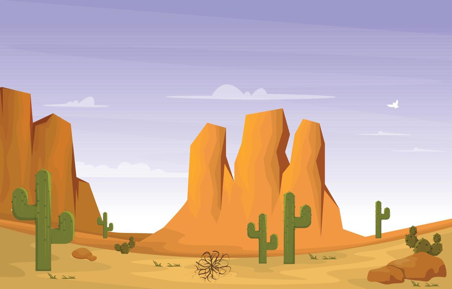 Rock Cliff Mountain Desert Country Cactus Travel Vector Flat Design Illustration