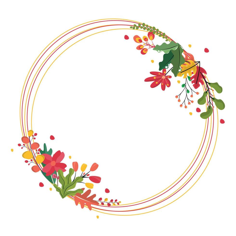 Circle Line Spring Flower Floral Plant Frame Card Vector Decoration