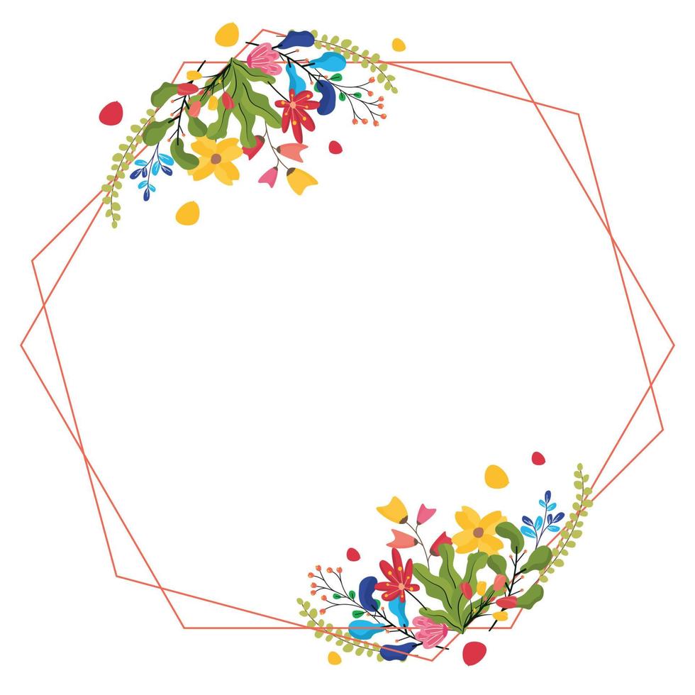 Hexagon Line Spring Flower Floral Plant Frame Card Vector Decoration