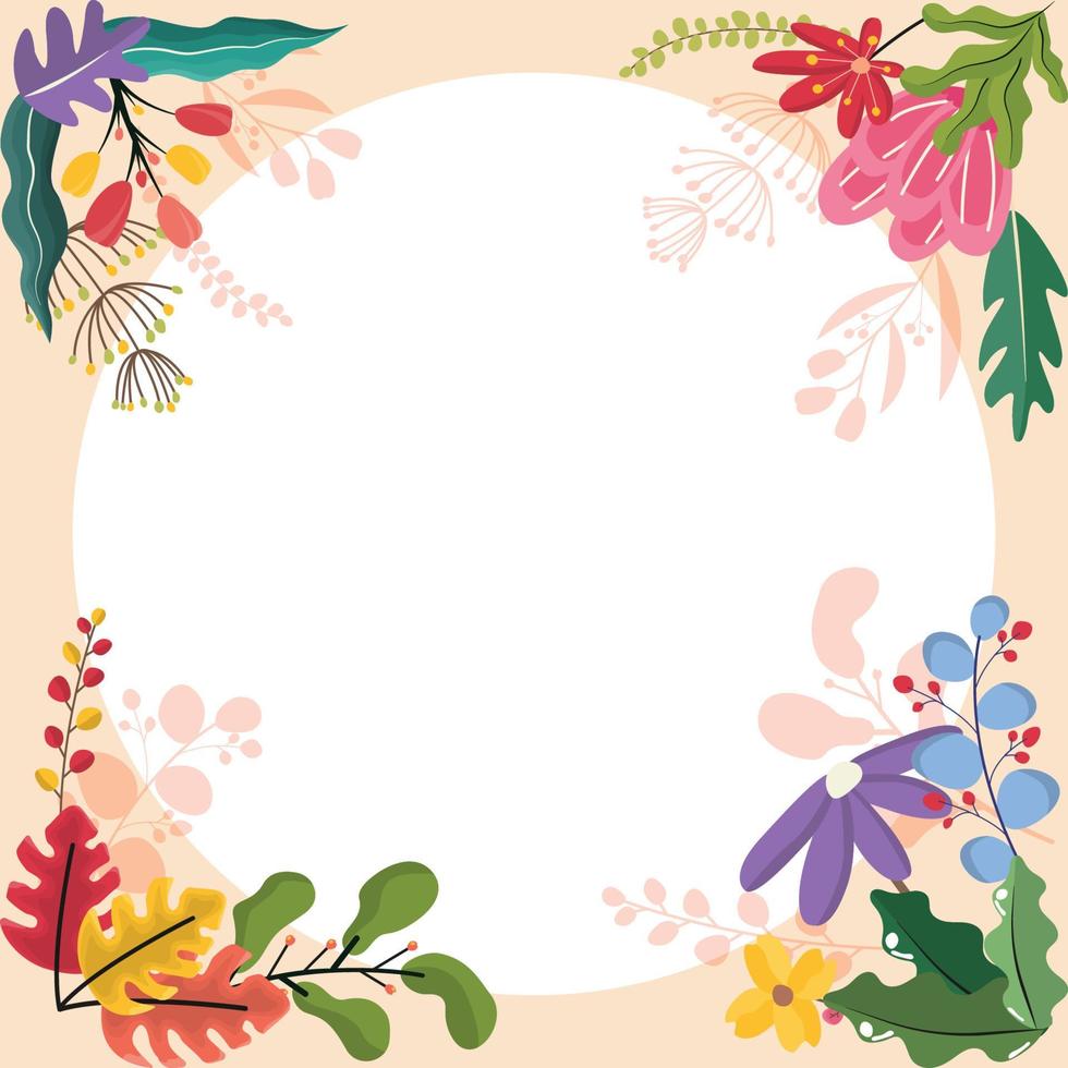 Circle Spring Flower Floral Plant Frame Card Vector Decoration