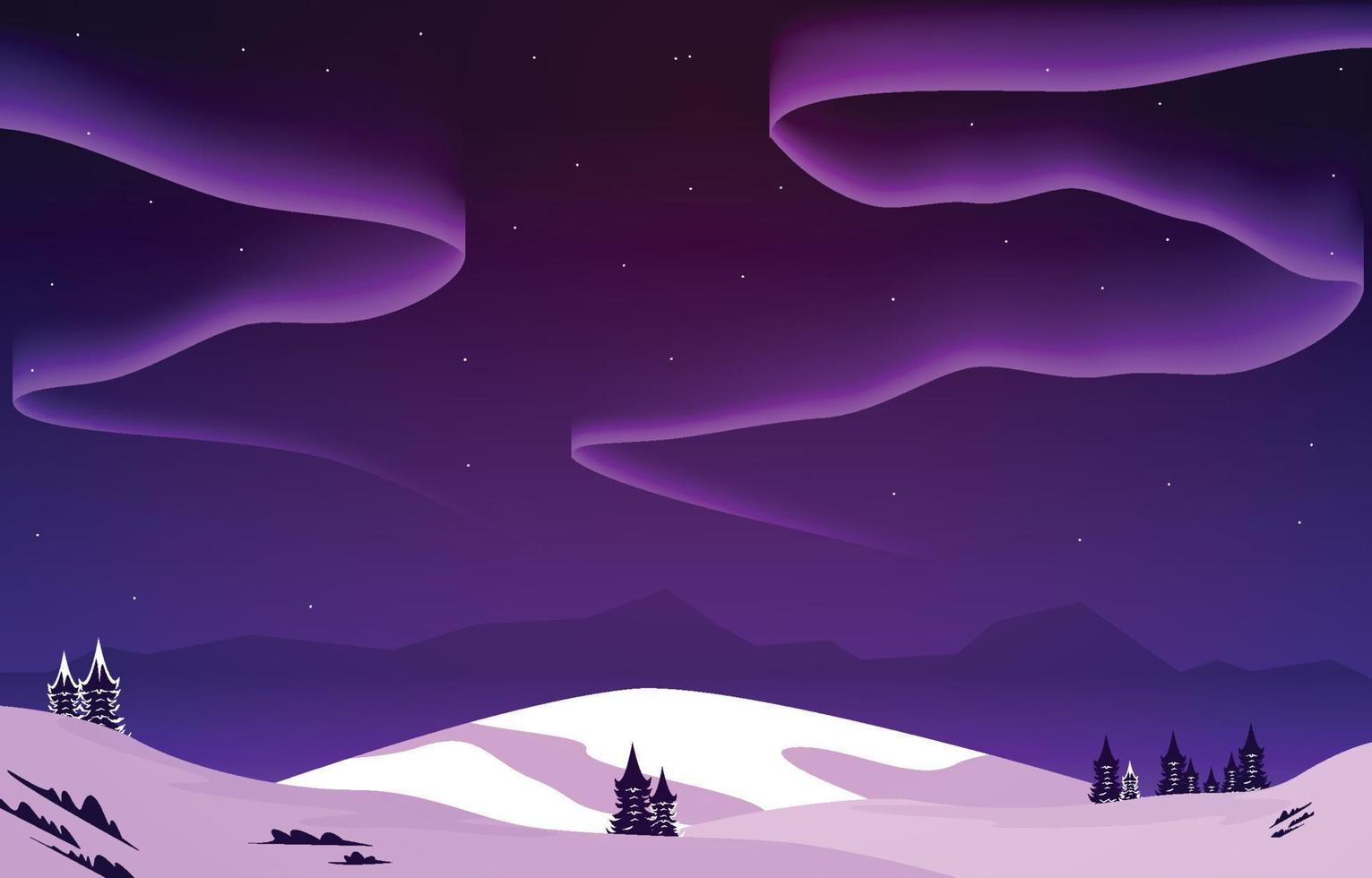 Beautiful Aurora Borealis Sky Light Snow Mountain Adventure Polar Landscape Illustration vector