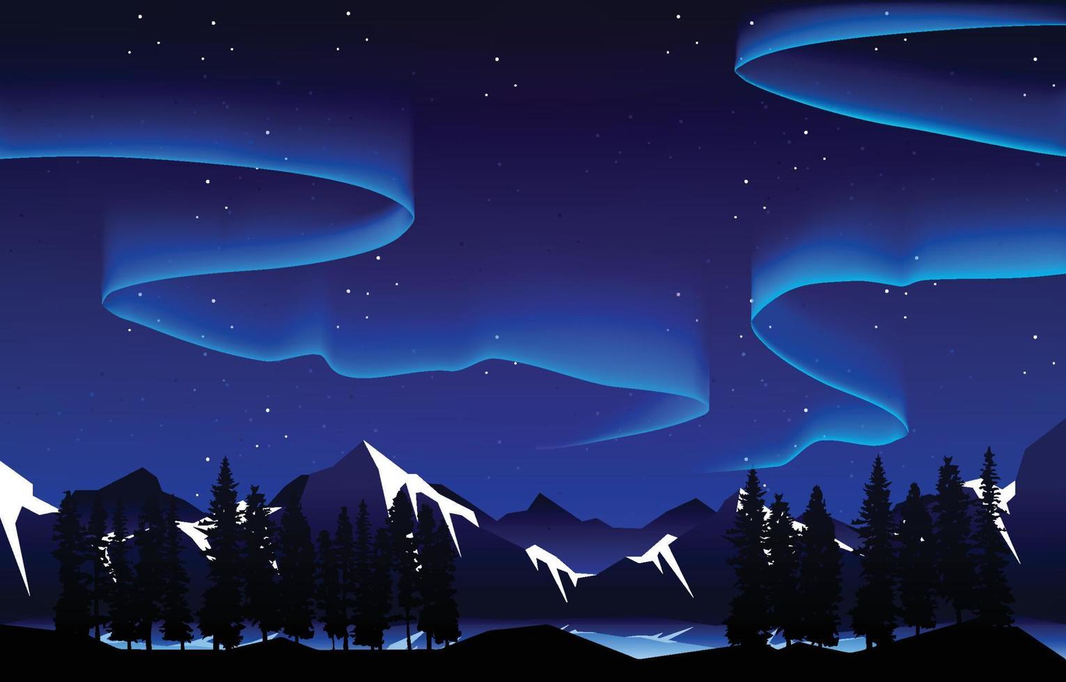 Beautiful Aurora Borealis Sky Light Snow Mountain Lake Polar Landscape Illustration vector
