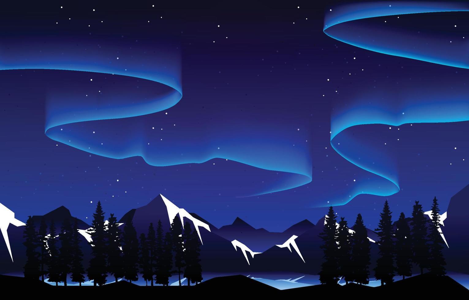 hermosa aurora boreal cielo luz nieve montaña lago paisaje polar ilustración vector