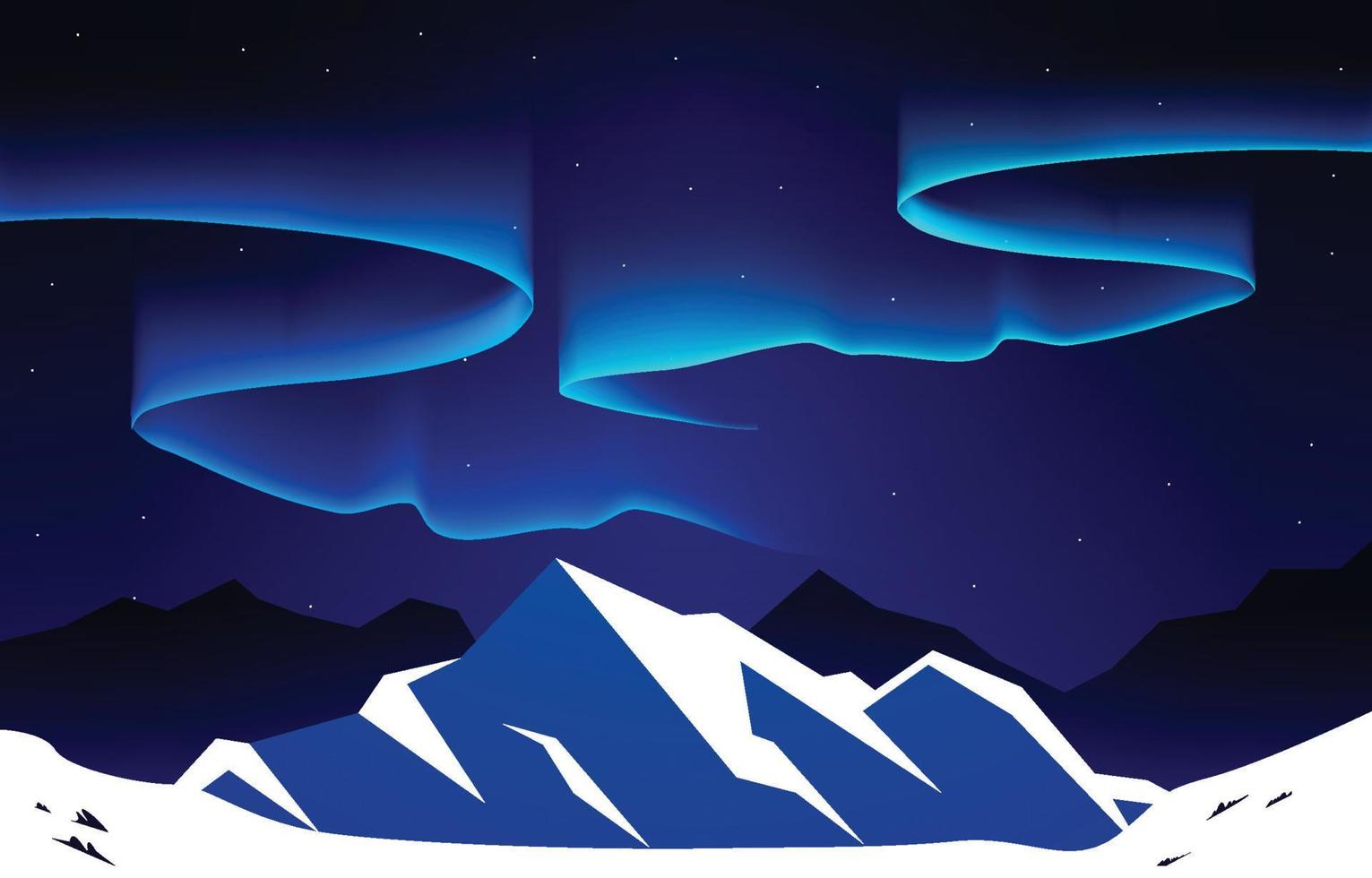 hermosa aurora boreal cielo luz nieve montaña aventura paisaje polar ilustración vector