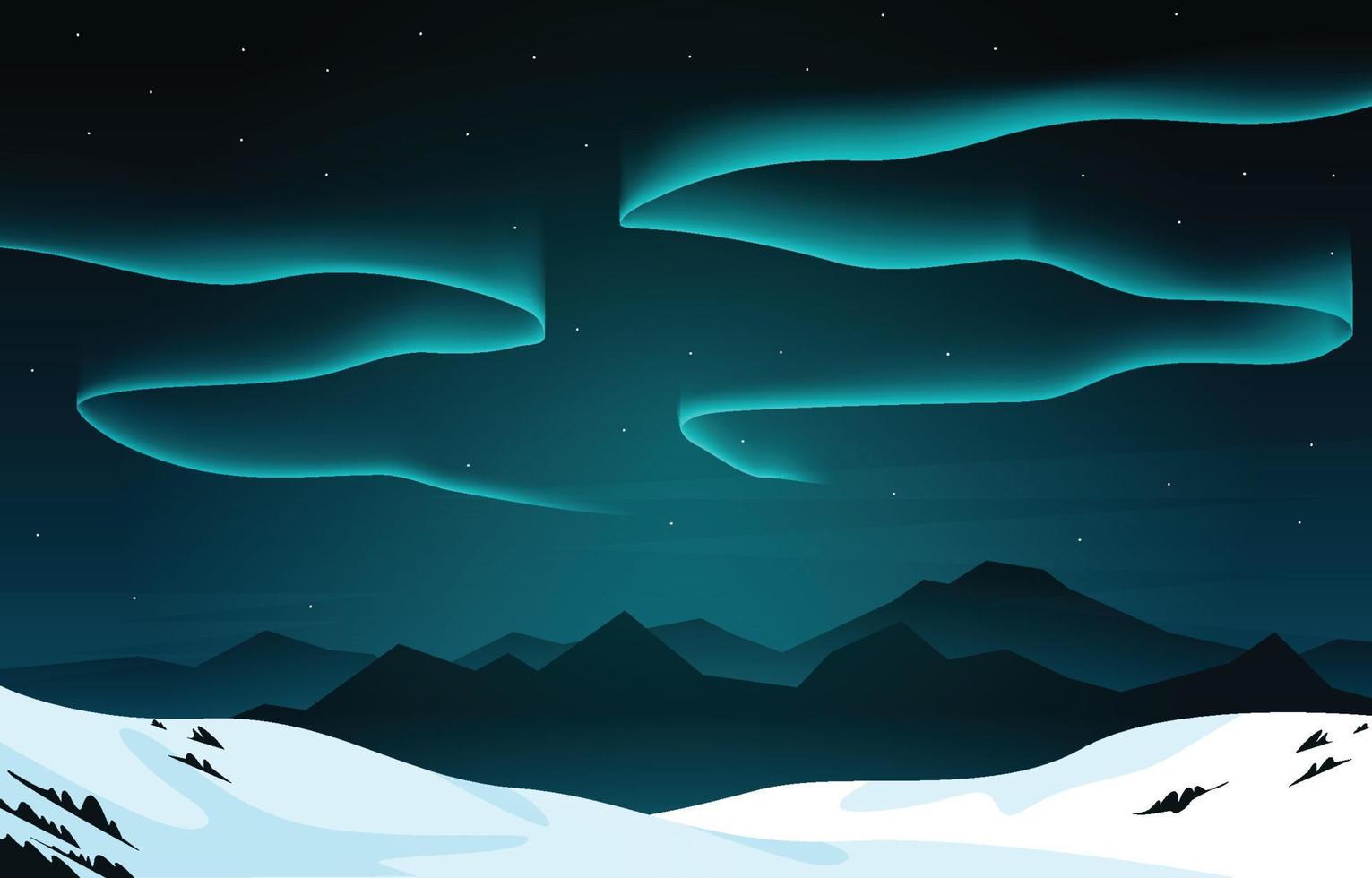 hermosa aurora boreal cielo luz nieve montaña aventura paisaje polar ilustración vector