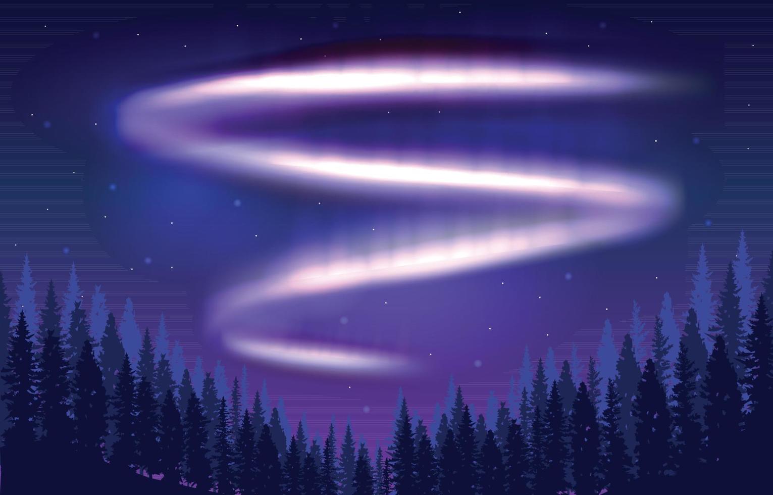 hermosa aurora boreal cielo luz pino montaña aventura paisaje polar ilustración vector