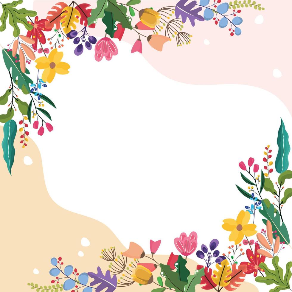 Square Corner Spring Flower Floral Plant Frame Card Vector Decoration