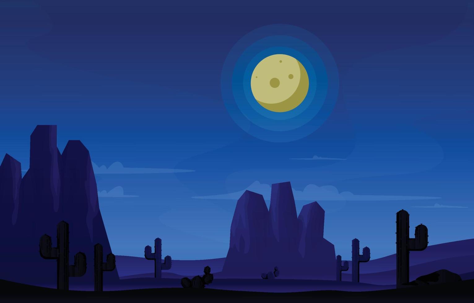 Night Moon Desert Country Cactus Travel Vector Flat Design Illustration