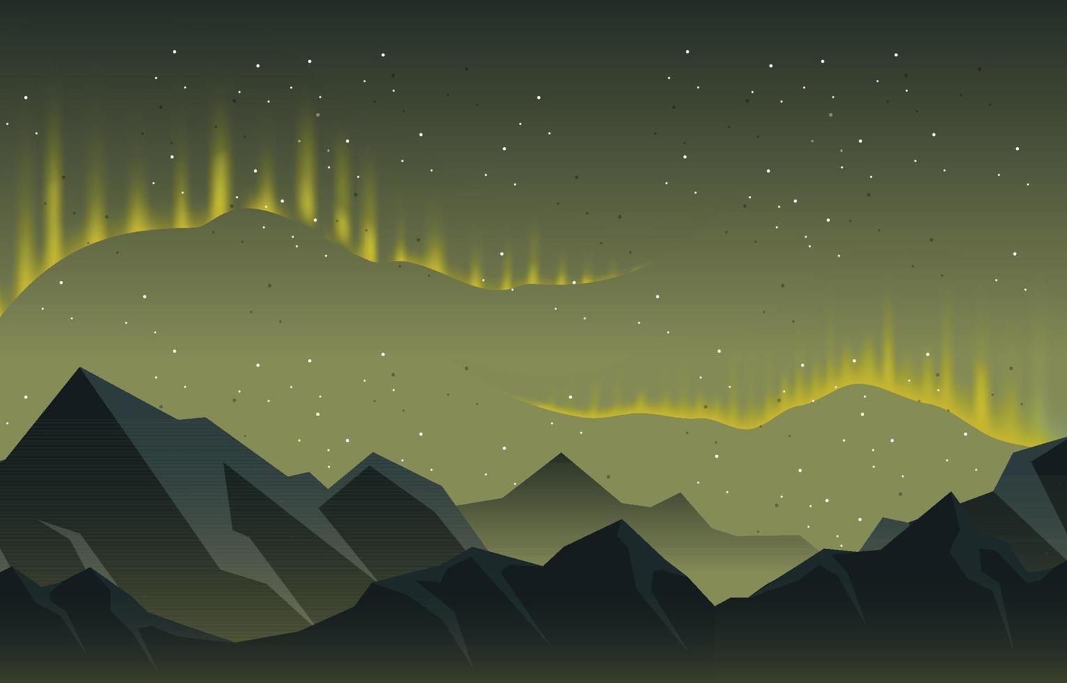 Beautiful Aurora Borealis Sky Light Snow Mountain Adventure Polar Landscape Illustration vector