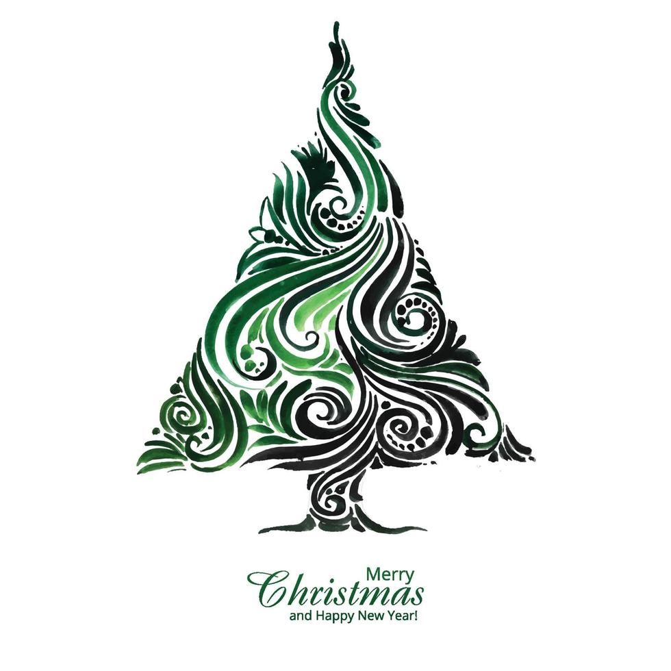 Decorative christmas line tree card holiday background vector