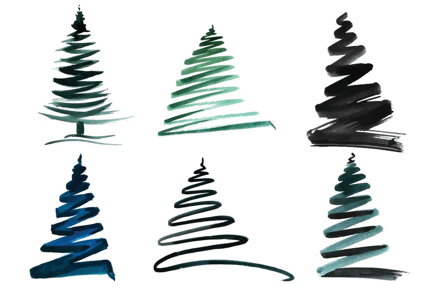 Beautiful artistic christmas line trees set design vector